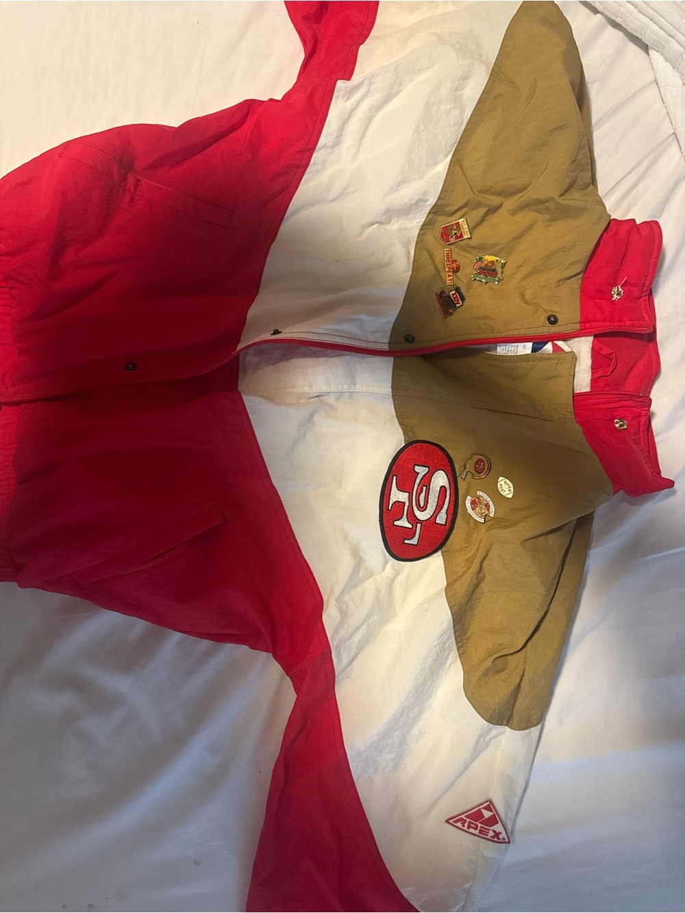 Apex Red White and Tan Colorblock Windbreaker Jacket